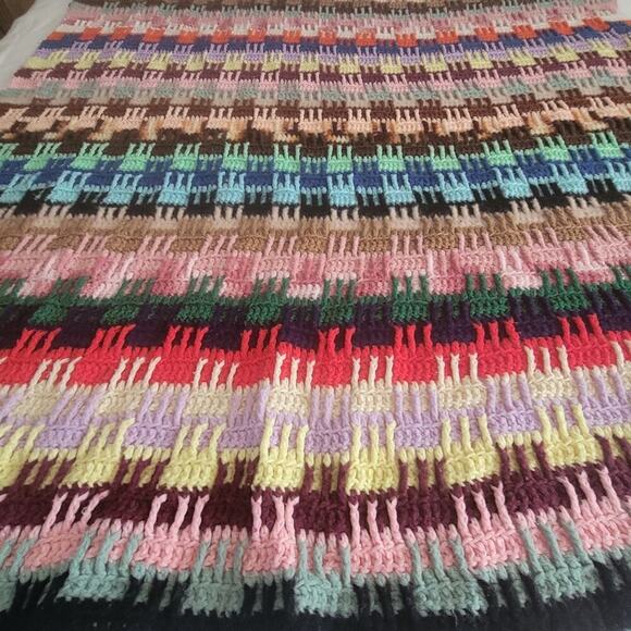 Vintage Hand Made Crochet Striped Lap Blanket Handmade - Picture 1 of 8